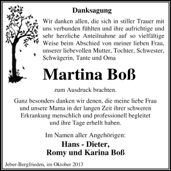 Traueranzeige von Martina Boß von Super Sonntag Dessau / Köthen