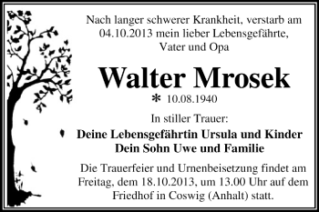 Traueranzeige von Walter Mrosek von Super Sonntag Dessau / Köthen