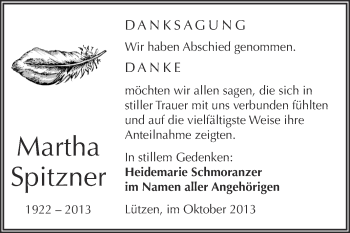 Traueranzeige von Martha Spitzner von Super Sonntag Merseburg