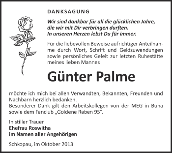 Traueranzeige von Günter Palme von WVG - Wochenspiegel Merseburg