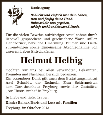 Traueranzeige von Helmut Helbig von Super Sonntag Zeitz