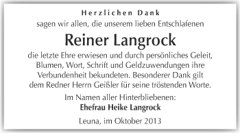 Traueranzeige von Reiner Langrock von Super Sonntag Merseburg
