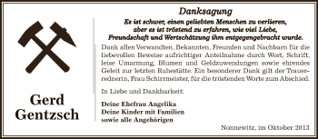 Traueranzeige von Gerd Gentzsch von Super Sonntag Zeitz