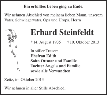 Traueranzeige von Erhard Steinfeldt von WVG - Wochenspiegel NMB / WSF / ZTZ
