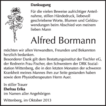 Traueranzeige von Alfred Bormann von WVG - Wochenspiegel Wittenberg