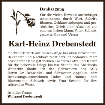 Traueranzeige von Karl-Heinz Drebenstedt von Super Sonntag Bernburg