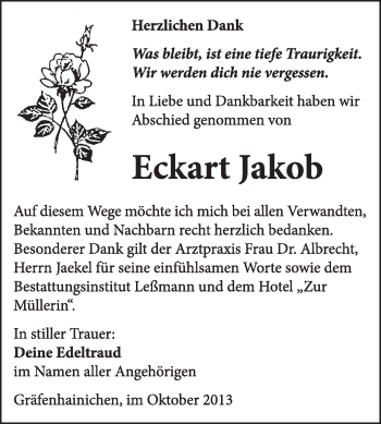 Traueranzeige von Eckard Jakob von WVG - Wochenspiegel Wittenberg