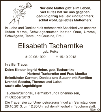 Traueranzeige von Elisabeth Tscharntke von Super Sonntag Zeitz