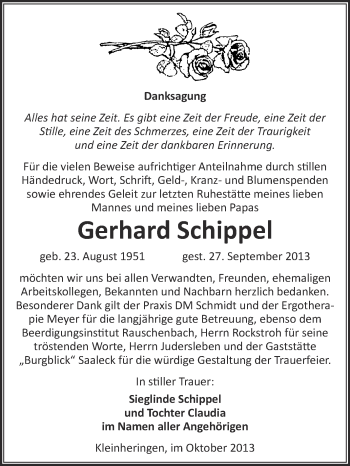 Traueranzeige von Gerhard Schippel von WVG - Wochenspiegel NMB / WSF / ZTZ
