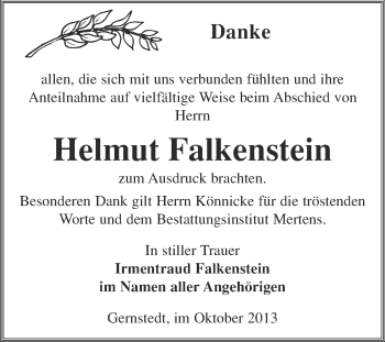 Traueranzeige von Helmut Falkenstein von WVG - Wochenspiegel NMB / WSF / ZTZ