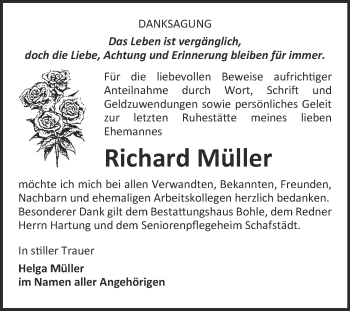 Traueranzeige von Richard Müller von Super Sonntag Merseburg