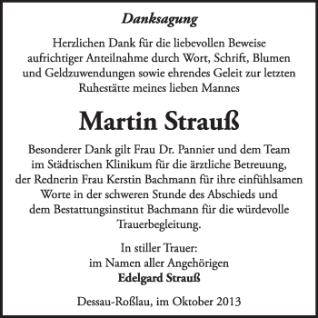 Traueranzeige von Martin Strauß von Super Sonntag Dessau / Köthen