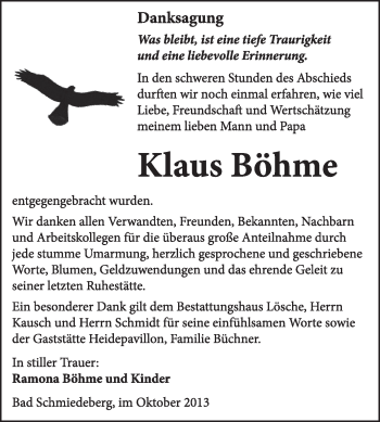 Traueranzeige von Klaus Böhme von WVG - Wochenspiegel Wittenberg