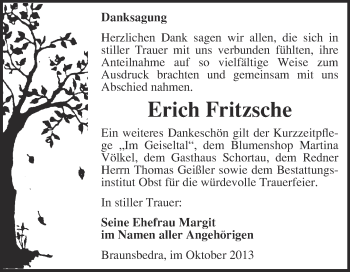 Traueranzeige von Erich Fritzsche von Super Sonntag Merseburg