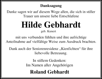 Traueranzeige von Hilde Gebhardt von Super Sonntag Dessau / Köthen