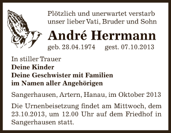 Traueranzeige von André Herrmann von Super Sonntag SGH Mansf. Land