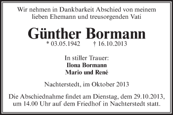 Traueranzeige von Günther Bormann von WVG - Wochenspiegel Aschersleben