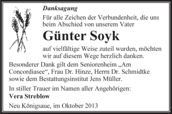 Traueranzeige von Günter Soyk von WVG - Wochenspiegel Aschersleben