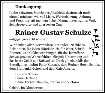 Traueranzeige von Rainer Gustav Schulze von Super Sonntag Wittenberg