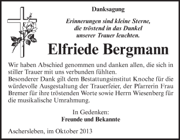 Traueranzeige von Elfriede Bergmann von Super Sonntag Aschersleben