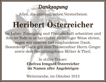 Traueranzeige von Heribert Österreicher von Super Sonntag Zeitz