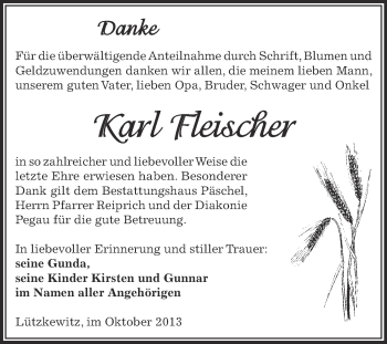 Traueranzeige von Karl Fleischer von Super Sonntag Zeitz