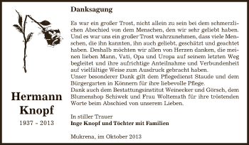 Traueranzeige von Hermann Knopf von Super Sonntag Bernburg
