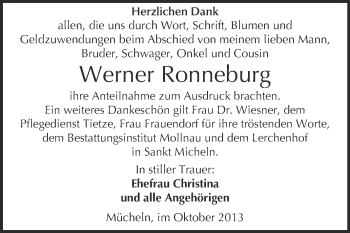 Traueranzeige von Werner Ronneburg von WVG - Wochenspiegel Merseburg