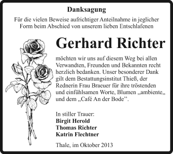 Traueranzeige von Gerhard Richter von Super Sonntag Quedlinburg