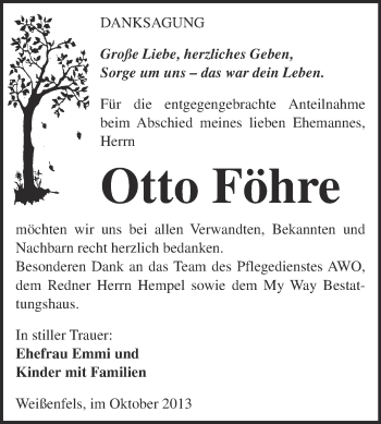 Traueranzeige von Otto Föhre von Super Sonntag Merseburg