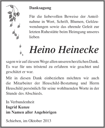 Traueranzeige von Heino Heinecke von WVG - Wochenspiegel NMB / WSF / ZTZ