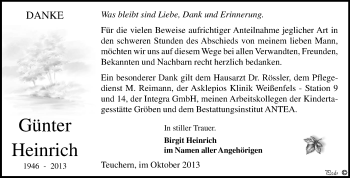 Traueranzeige von Günter Heinrich von WVG - Wochenspiegel NMB / WSF / ZTZ