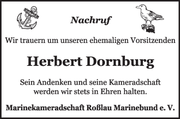 Traueranzeige von Herbert Dornburg von Super Sonntag Dessau / Köthen