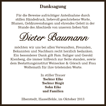 Traueranzeige von Dieter Baumann von Super Sonntag Bernburg