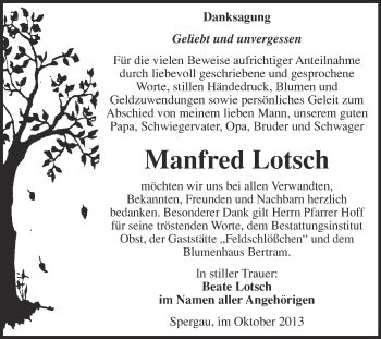 Traueranzeige von Manfred Lotsch von Super Sonntag Merseburg