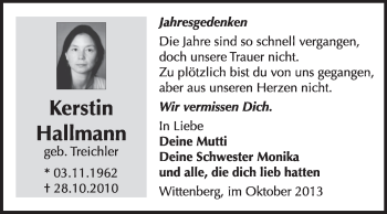 Traueranzeige von Kerstin Hallmann von Super Sonntag Wittenberg