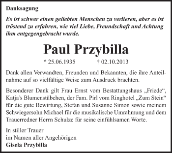 Traueranzeige von Paul Przybilla von Super Sonntag Dessau / Köthen