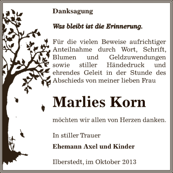 Traueranzeige von Marlies Korn von Super Sonntag Bernburg