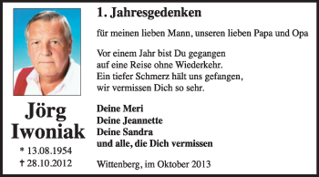 Traueranzeige von Jörg Iwoniak von Super Sonntag Wittenberg