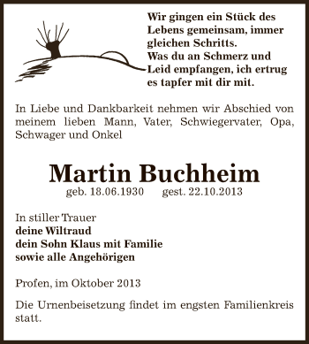 Traueranzeige von Martin Buchheim von Super Sonntag Zeitz