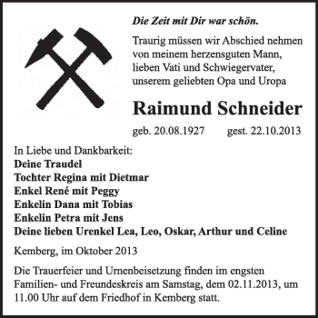 Traueranzeige von Raimund Schneider von WVG - Wochenspiegel Wittenberg