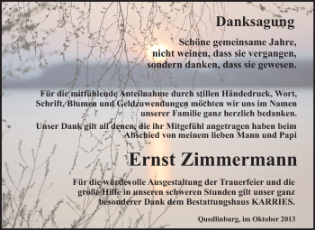 Traueranzeige von Ernst Zimmermann von WVG - Wochenspiegel Quedlinburg