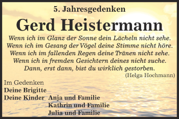 Traueranzeige von Gerd Heistermann von WVG - Wochenspiegel Bitterfeld
