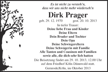 Traueranzeige von Dirk Prager von Super Sonntag Quedlinburg