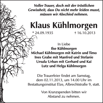 Traueranzeige von Klaus Kühlmorgen von Super Sonntag Dessau / Köthen