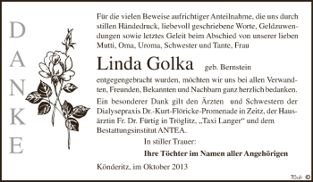 Traueranzeige von Linda Golka von Super Sonntag Zeitz