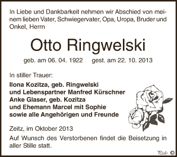 Traueranzeige von Otto Ringwelski von Super Sonntag Zeitz