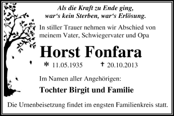 Traueranzeige von Horst Fonfara von Super Sonntag Dessau / Köthen