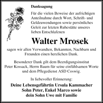 Traueranzeige von Walter Mrosek von Super Sonntag Dessau / Köthen