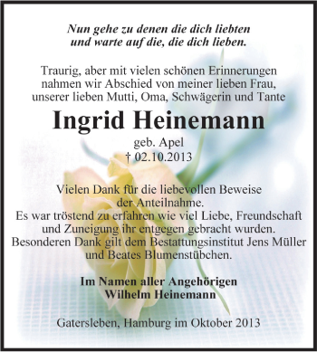 Traueranzeige von Ingrid Heinemann von WVG - Wochenspiegel Aschersleben
